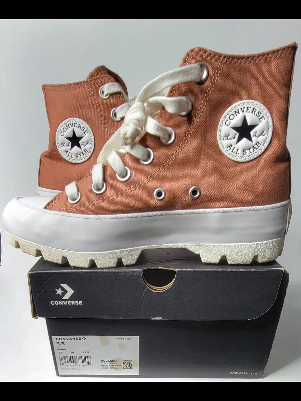 Converse Chuck Taylor All Star High Top Lug-Sole Sneakers in Rust Size 5.5 - Picture 11 of 13